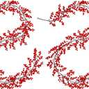 Lulu Home 2 Packs Red Berry Garland, 8.9FT Flexible Artificial Christmas Holly Berry Vine, Winter Berry Garland for Mantle Xmas Tree Window Door Hanging Indoor Outdoor Holiday Decoration