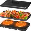 AEWHALE Portable Double Electric Burner with Removable Cast Aluminium Griddle Pan Non-stick,1800 W Hot Plate for Cooking, Independent Temperature Control for Family Party