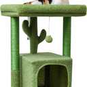 SYANDLVY 27" Cactus Cat Tree for Indoor Cats, Green Activity Tower with Scratching Posts, Modern Kitten Condo with Plush Perch & Hanging Ball for Play