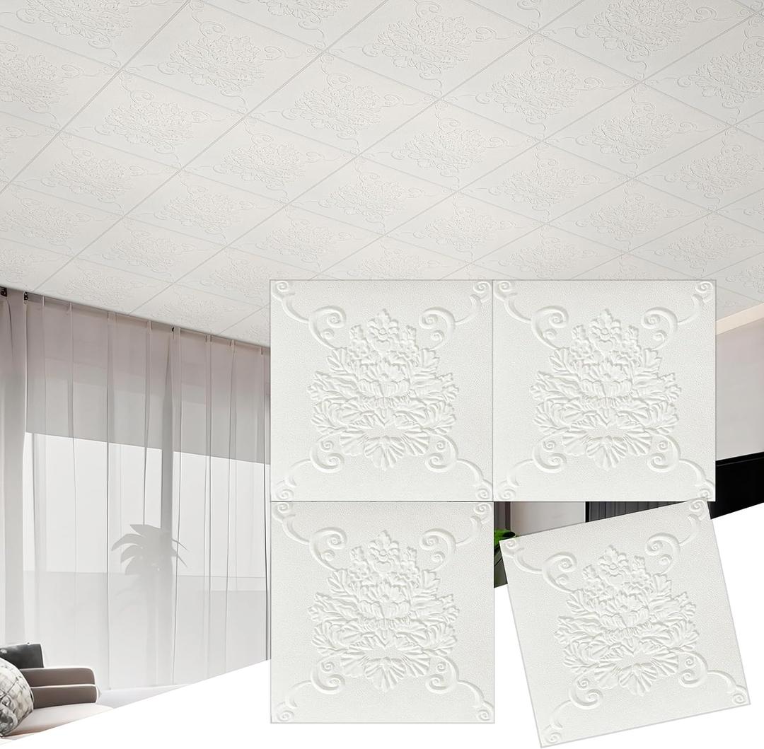 Celling Tiles 13.8x13.8 inch, 16Pcs Self-Adhesive Ceiling Tiles Peel and Stick, Covering 21 sq.ft. for Glue up Application, Classic Pattern
