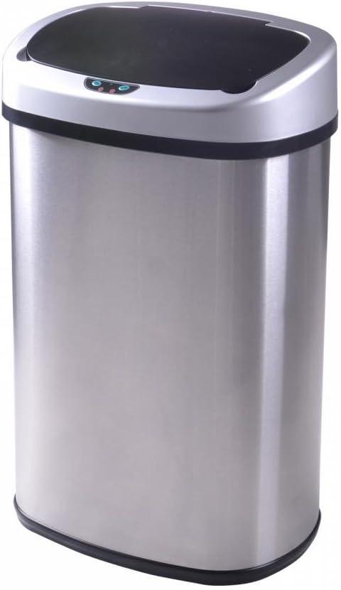 Kitchen Trash can for Bathroom Bedroom Home Office Automatic Touch Free Garbage bin with lid Brushed Stainless Steel 13 Gallon / 50L