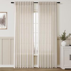 Aersas Beige Back Tab Linen Curtains for Living Room 2 Panel Light Filtering Semi Sheer Linen Drape Neutral Country Rustic Farmhouse Boho Curtain 70W x 84L
