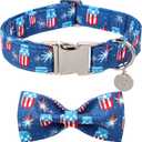 Patriotic Dog Collar with Bow Tie, 4th of July Bowtie Dog Collar, American Flag Collar for Large Boy Girl Dog, Comfortable Summer Bowtie Collar with Metal Buckle, XL