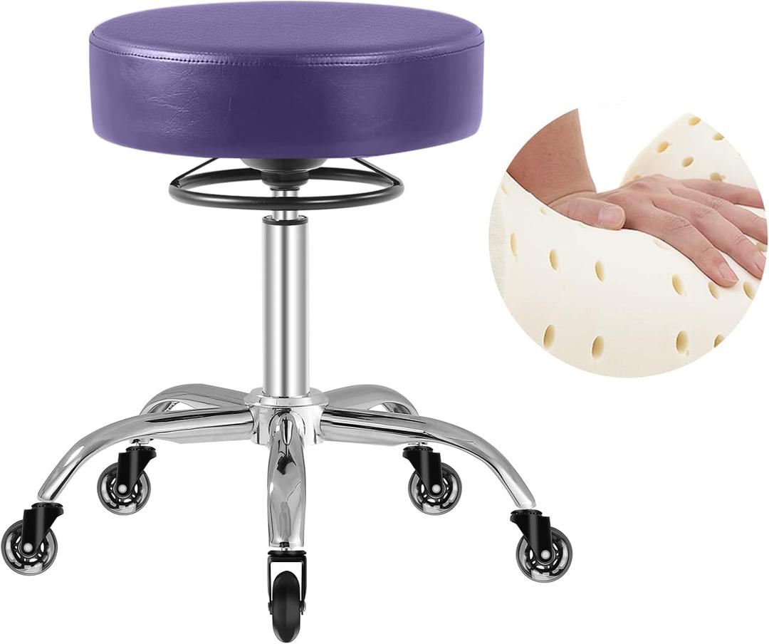 Rolling Stool with Wheels 400lbs Weight Capacity,Heavy Duty Lash Chair Adjustable for Tatoo Lab Massage Salon Spa Drafting Nail Teach, 360 Swivel, Leather, Thick Seat Padding (Purple)