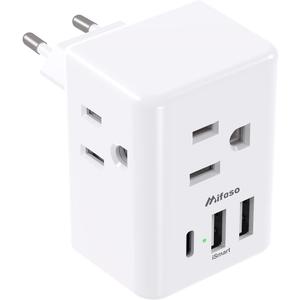 European Travel Plug Adapter with USB Charging Ports, Mifaso International Type C Power Adapter for US to Most of Europe EU Italy France Spain Germany Greece