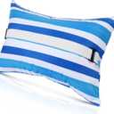 Menkxi 24"x15" Inflatable Beach Pillow with Removable Cover, Beach Chair Backpacking Pillow with Strap Stripe for Summer Sand Pools Travel Vacations(Blue White)