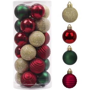 Valery Madelyn 1.57 Inches Small Christmas Tree Decorations Ornament Set, 24ct Red Green Gold Shatterproof Hanging Ball Ornaments Holiday Party Decor