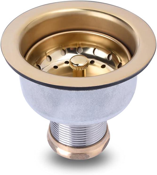 3-1/2 Deep Cup Kitchen Sink Drain Assembly, 304 Stainless Steel Construction with Fixed Post Basket and Long Extended Shank/CAS Approved and Venetian Gold Finish 3-1/2 Deep Cup Kitchen Sink Drain Assembly, 304 Stainless Steel Construction with Fixed Post Basket and Long Extended Shank/CAS Approved and Venetian Gold Finish