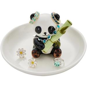 Zhuboji Panda Ring Holder Jewelry Dish, Ceramic Jewelry Holder Ring Dish Jewelry Tray, Panda Gifts for Women Birthday Engagement Wedding Christmas