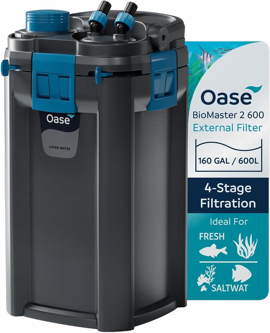 OASE BioMaster 2 600 Canister Filter for Aquariums – External Aquarium Filter with EasyClean Pre-Filter – Quiet Performance – Freshwater & Saltwater, Up to 160 Gallons