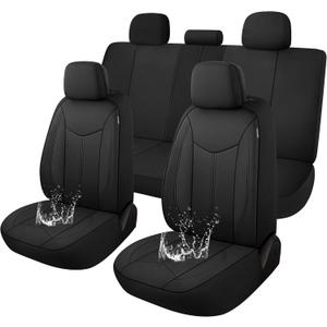 CAROMOP Waterproof Car Seat Cover Full Seats, Neoprene Seat Covers for Cars,Split Bench Compatible Car Interior Covers, Universal Fit Most Car Sedan Truck SUV(Black) (Full Set)