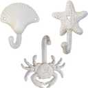 Crab Shell Starfish Coat Hooks, Beach Marine Style Wall Hooks Coat Hooks for Towel, Key, Robe, Coats, Scarf, Bag, Cap, Coffee Cup, Mugs Nautical Coat Hook Ocean Décor 3 Pieces