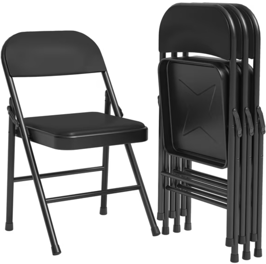 Garvee Heavy Duty PU Padded Folding Chairs with Metal Frame - Portable, Stackable, 350lb Capacity, Comfortable for Dining, Living Room, Home Office, Indoor/Outdoor - Set of 4, Black