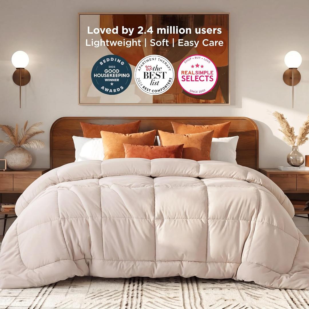 Bedsure Comforter Duvet Insert - Quilted Comforters King Size, All Season Duvet, GentleSoft Down Alternative Bedding Blanket, with 8 Tabs, Gifts for Women/Men, Beige, King 90 x 102 Inches