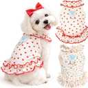 2 Pack Dog Cat Dresses for Small Dogs Girl Cute Heart & Floral Print Ruffle Sleeve Hem Breathable Stretchy Pet Puppy Cat Summer Clothes Outfits for Chihuahua Yorkie Teacup Extra Small Tiny Dogs, Size: Medium