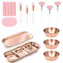 23 Pcs Rose Gold Esthetician Supplies 3 Stainless Steel Facial Mask Mixing Bowls 3 Facial Fan Brushes 3 Flat Brushs Skincare Tray 3-Compartment Serving Tray 12 Compressed Facial Sponges for Skin Care