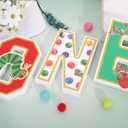 The Very Hungry Caterpillar ONE Sign- First Birthday Decorations For Boy Girl,Gold Glitter Apple Party Decor, 3D Standing Letters,Caterpillar Highchair Banner Photo Backdrop,Fruit 1st Year Baby Shower