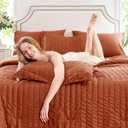 CozyLux Full Size Comforter Sets with Sheets 7 Pieces, Burnt Orange Seersucker Bed in a Bag Textured Luxury Soft Bedding Sets with Down Alternative Comforter, Sheets, Pillowcases & Shams, Terracotta