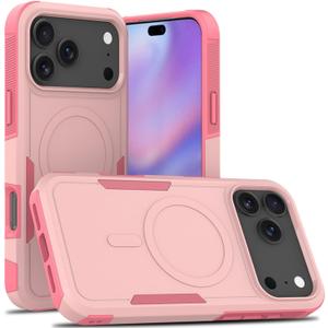Dionsibei Designed for iPhone 17 Pro Max Case 2 in 1 Military Grade Drop Heavy Duty Rugged Shockproof Protective Cover Case for iPhone 17 Pro Max Phone Case (Pink)
