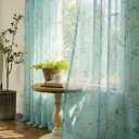 XTMYI Turquoise Aqua Blue Coastal Sheer Curtains, Botanical Floral Printed Grandmillennial Home Decor Summer Window Panel for Beach Theme Living Room Bedroom, 84 Inch Length