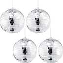 4 Pack Mirror Disco Ball, 6 Inch Cool and Fun Silver Hanging Disco Ball with Attached String for a Party or Dj Light Effect, Party Decorations, Home Decorations, Stage Props, Christmas