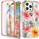 Cute Flower Case for iPhone 16 Pro 6.3 inch Built with Screen Protector, Lightweight and Stylish Full Body Shockproof Protective Rugged TPU Case for Women/Girls