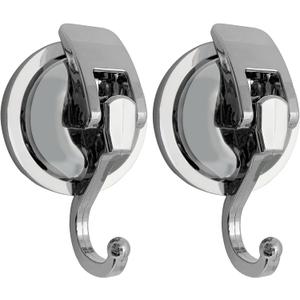 Heavy Duty Suction Cup Hooks for Shower, Bathroom Robe - Vacuum Glass Hooks, Reusable, No Hole Punched, for Garland Decoration (Silver, 2 Pack)