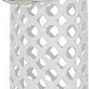Deco 79 Ceramic Circles Decorative Candle Lantern with Cut Out Design, 7" x 8" x 11", White