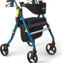Medline Premium Empower Folding Mobility Rollator Walker with Memory Foam Seat, Black & Blue, 300 lb. Weight Capacity, 8 Wheels, Cupholder, Rolling Walker for Mobility Impairment, Adjustable Handles