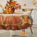 Thanksgiving Round Tablecloth 70 inches - Thanksgiving Decorations for Home - Water Resistant Pumpkins Table Cloth Fall Decor for Home, Table, Party