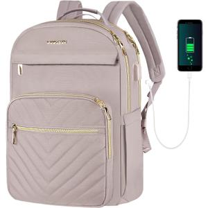 VANKEAN 17.3 Inch Laptop Backpack for Women Work Laptop Bag Fashion with USB Port, Waterproof Backpacks Stylish Travel Bags Casual Daypacks for College, Business, Light Dusty Pink
