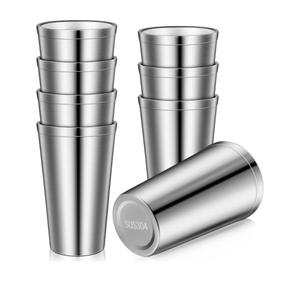 Zopeal Stainless Steel Cups 16 Oz, Double Wall Vacuum Pint Cup Tumbler, Stackable Metal Unbreakable Drinking Glasses for Home and Outdoor(Silver,8 Pcs)