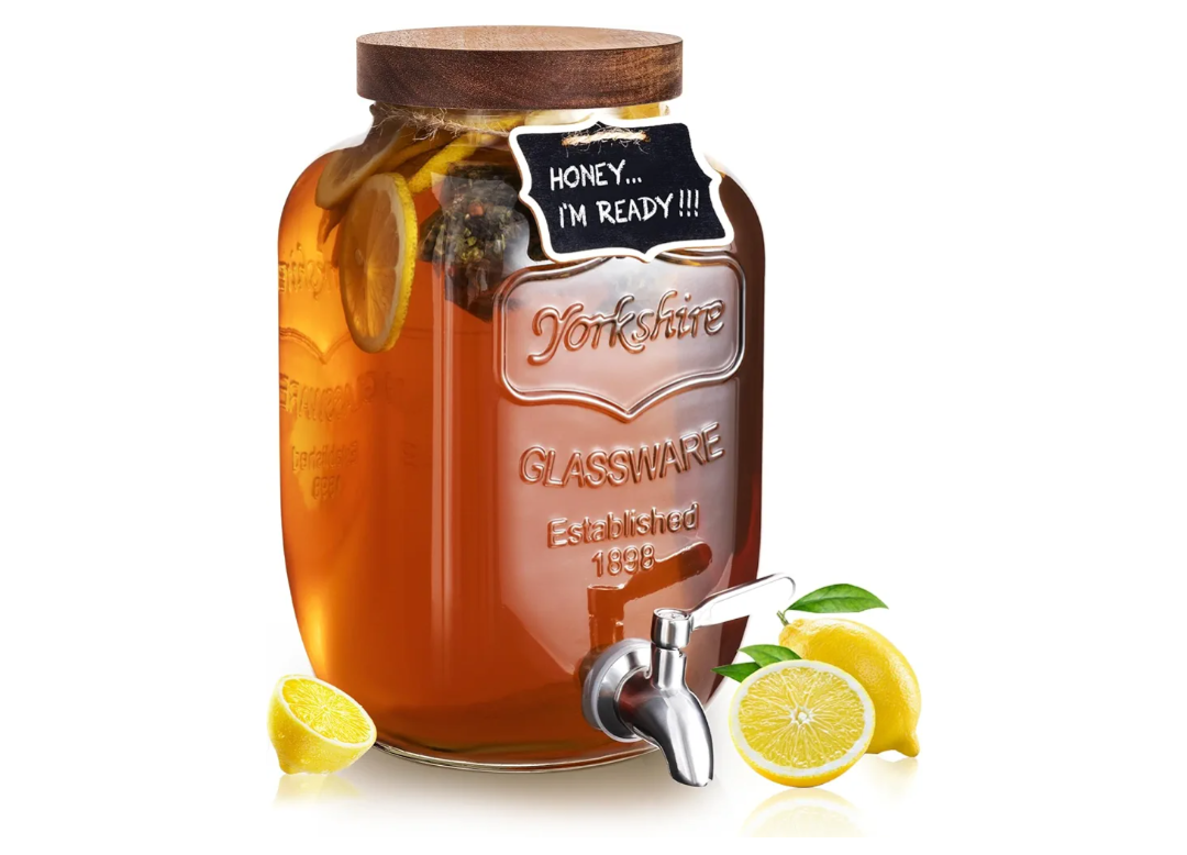 Mustry Glass Drink Dispenser for Parties, 1 Gallon Beverage Dispenser with Spigot Solid Stainless Steel, Used as Lemonade Dispenser Sun Tea Jar Kombucha Jar