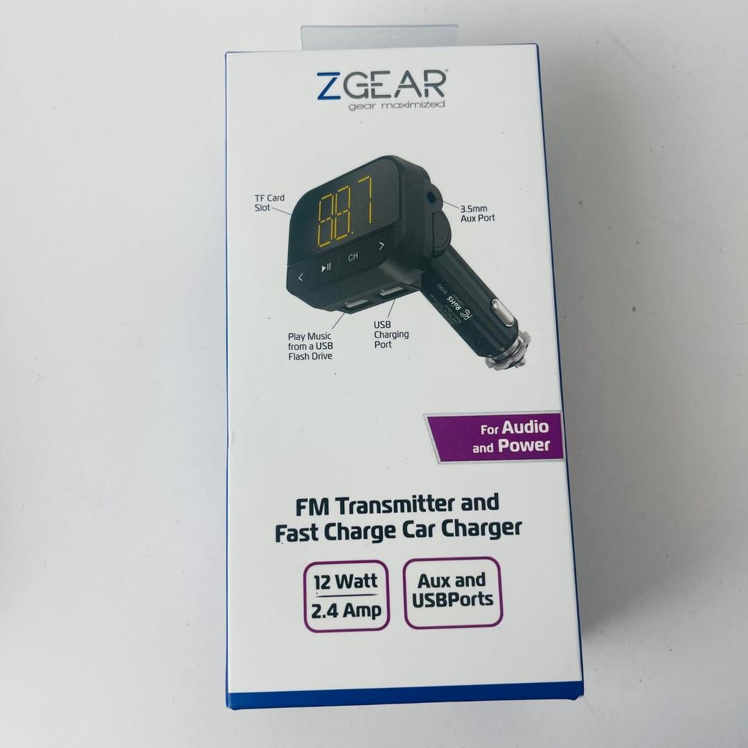 ZGear FM Transmitter and Fast Charging Car Charger 12 watt 2.4 amp Aux & USBport