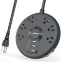 ZSIMC Power Strip, 6 Outlets and 3 USB Ports 6.5FT Long Extension Cord, Circle Socket Overload Surge Protector, 100% Copper Core, Flat Plug Charging Station Compact for Office, Home, Travel (Black)