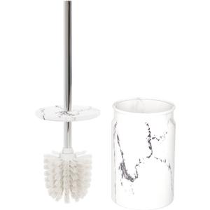 Toilet Brush and Holder Set - Toilet Bowl Brush and Holder with Sturdy Bristles for Thorough Cleaning - Concealed White Bathroom Accessories Toilet Cleaner Brush for Bathroom (Marble Look)