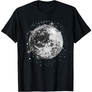 Black and White Disco Ball Club Retro T-Shirt, Large