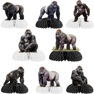 Gorilla Party Decorations 8Pcs Gorilla Honeycomb Centerpieces Black Gorilla Table Centerpieces Jungle Safari Animal Table Toppers Ape Table Decorations for Kids Baby Shower Birthday Party Supplies