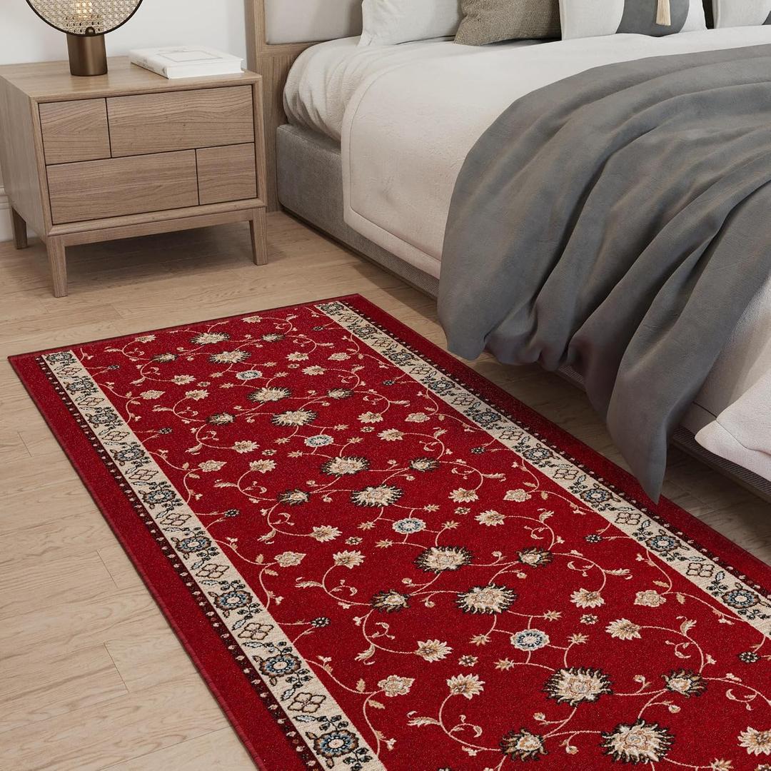 Ottomanson Bedroom Area Rug 31" x 5' – Machine Washable Soft Non-Slip Rug