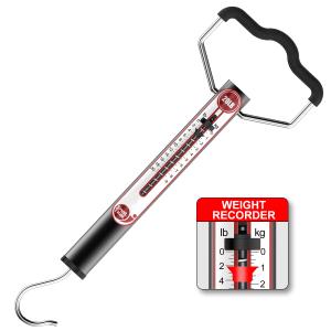 SNAIL TRAIL 20 LB Aluminum Tube Spring Fish Scale with Peak Weight Marker & Zero Reset, Mechanical Fishing Weighing Gauge with Hook, Non-Digital Hand Held Pull Weigher, Hanging Drag Scale