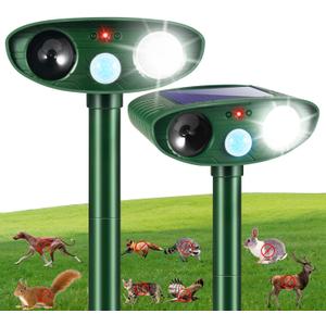 Upgraded Sonic Fortress Pro Deer Repellent Outdoor,Solar Ultrasonic Animal Repeller with Motion Activated Strobe Light for Squirrel Raccoon Rabbit Cat Skunk Deterrent Keep Pests Out of Yard,2Pack