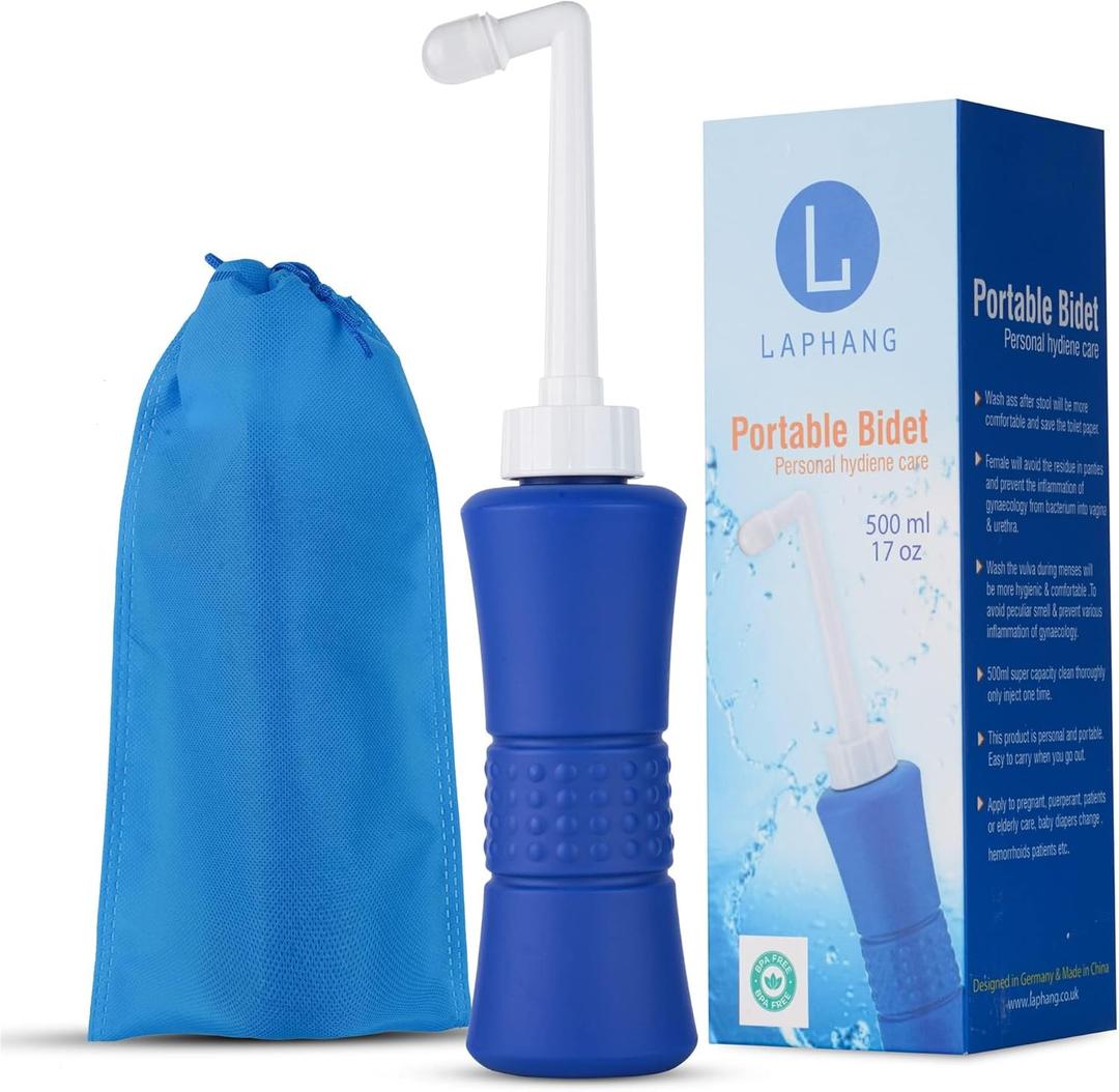 XL laphang Portable Bidet 500ml Blue Peri Bottle with Waterproof Pouch and Cap PP + TPR, Leak Proof & Scratch Resistant Perineal Bottle for Postpartum Hemorrhoids Healing, Maternity Kit Essentials
