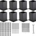 4x4 Post Base 8 Pcs, (Inner Size 3.6x3.6) Post Anchors, 13GA Thick Solid Steel & Black Powder Coated,Deck Post Brackets Support Deck Base Plate Pergola Brackets Fence Kit Mailbox Mount