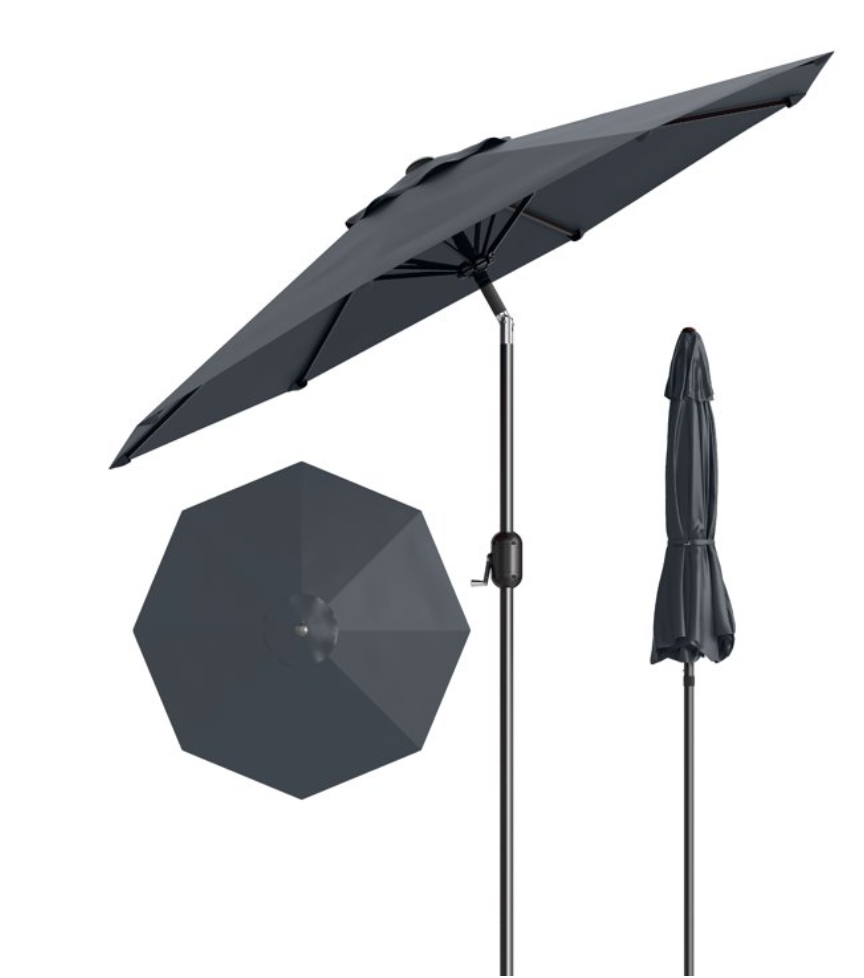 9FT Outdoor Patio Umbrella Outdoor pool Umbrella with Push Button Tilt and Crank, Market Umbrella 8 Sturdy Ribs UV Protection for Garden, Deck, Backyard (Black) 