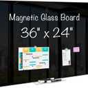 maxtek Magnetic Glass Dry Erase White Board, 36" x 24" Black Glass Board for Wall Mounted, Includes 6 Magnets with Marker Tray, 3 Markers and 1 Eraser for Classroom Home, Office Supplies