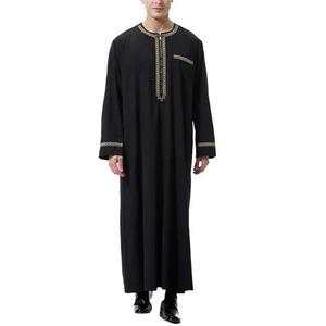 YEMYIQZ Muslim Robe for Men Arab Long Sleeve Kaftan Islamic Arabic Abaya Thobe Ramadan Middle East Islamic Clothing Shirt Gown (L, Black)
