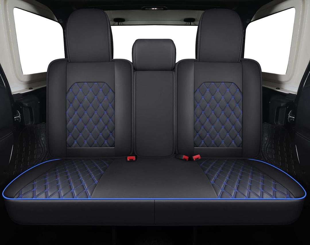Aierxuan Jeep Wrangler JK JL4-Door Back Seat Covers Custom Fit 2007-2026 Unlimited Rubicon 392 Sahara Willys Sport High Altitude 4X4 Truck Pickup Waterproof Leather(Rear Seat/Black-Blue)