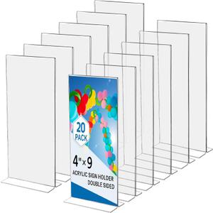 Thyle 20 Pack Acrylic Sign Holders 4"x9",Clear Table Menu Display, Double Sided Plastic Flyer Display Stand for Restaurant Menu, Price Sign, Deli, Office, Counter, Easy to Insert and Change