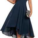 Women's Wrap V Neck Flutter Sleeve Chiffon Cocktail Wedding Guest Dress Layered Ruffle Flowy Midi Party Dress (A-Navy XX-Large)