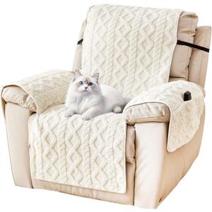Recliner Cover for Lazy Boy Recliner Chair Covers,23Inches Washable Quilted Recliner Chair Covers with Side Pockets,White Furniture Protector for Pets/Kids